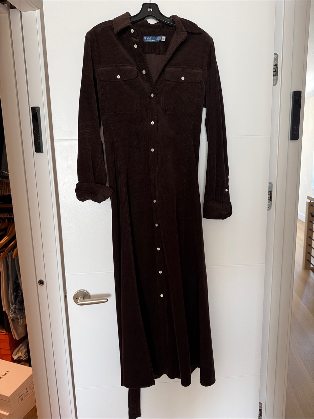 Polo by Ralph Lauren Dark Brown Long-Sleeve Corduroy Shirt Dress